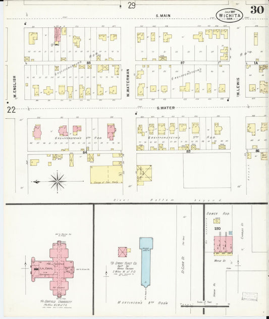 Sanborn Fire Insurance Map from Wichita, Sedgwick County, Kansas (1897), Sheet #0030 - Historic Sanborn Fire Insurance Map Print, vintage old map wall art, antique decor, genealogy gift, Kansas Kansas map