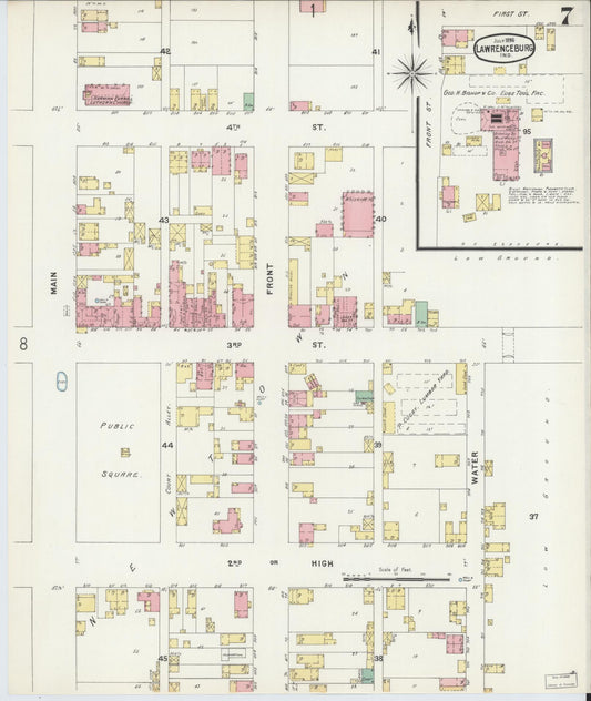 Sanborn Fire Insurance Map from Lawrenceburg, Dearborn County, Indiana (1896), Sheet #0007 - Historic Sanborn Fire Insurance Map Print, vintage old map wall art, antique decor, genealogy gift, Indiana Indiana map