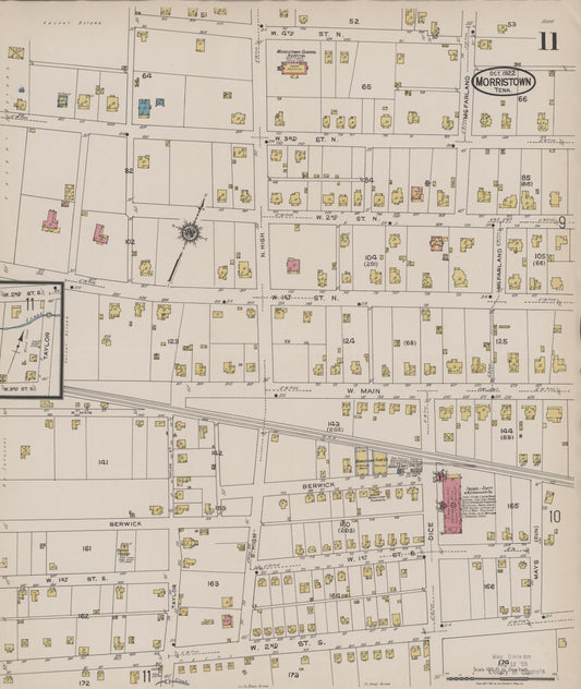 Sanborn Fire Insurance Map from Morristown, Hamblen County, Tennessee (1922), Sheet #0011 - Historic Sanborn Fire Insurance Map Print, vintage old map wall art, antique decor, genealogy gift, Tennessee Tennessee map