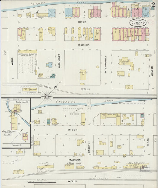 Sanborn Fire Insurance Map from Durand, Pepin County, Wisconsin (1894), Sheet #0002 - Historic Sanborn Fire Insurance Map Print, vintage old map wall art, antique decor, genealogy gift, Wisconsin Wisconsin map