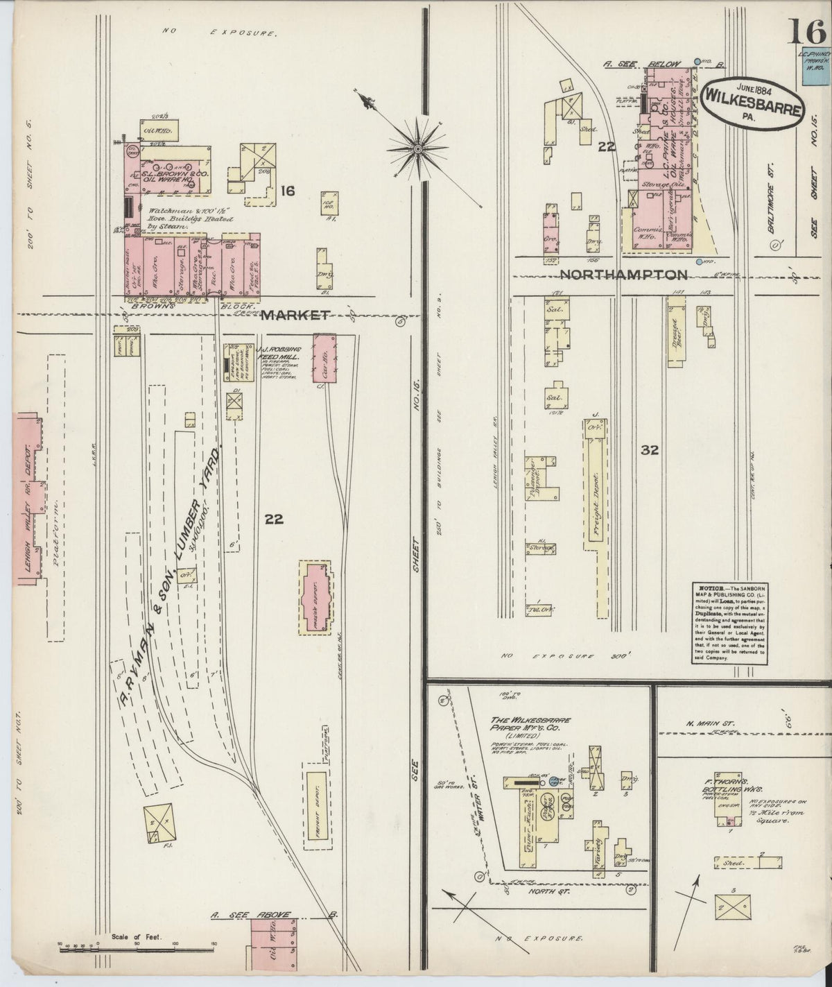 Sanborn Fire Insurance Map from Wilkes Barre, Luzerne County, Pennsylvania (1884), Sheet #0016 - Historic Sanborn Fire Insurance Map Print, vintage old map wall art, antique decor, genealogy gift, Pennsylvania Pennsylvania map