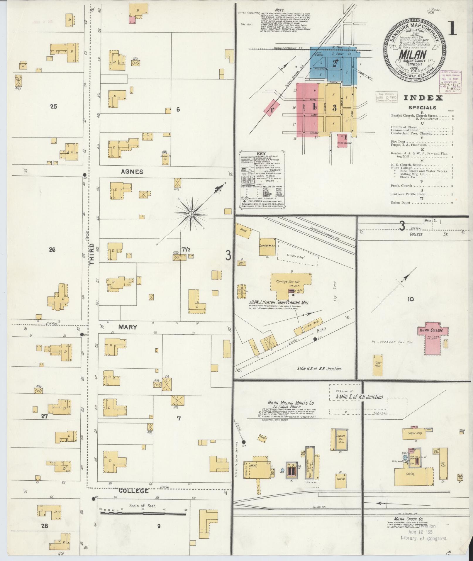 Sanborn Fire Insurance Map from Milan, Gibson County, Tennessee. (1905) – Historic Sanborn Fire Insurance Map Print