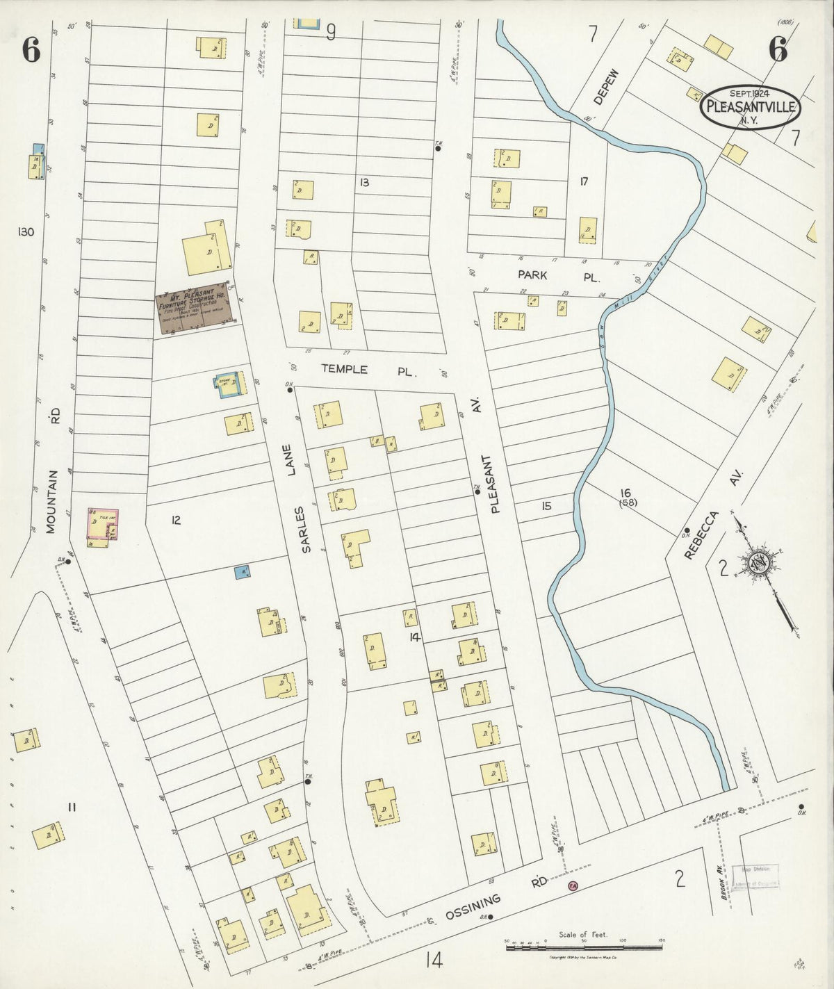 Sanborn Fire Insurance Map from Pleasantville, Westchester County, New York (1924), Sheet #0006 - Historic Sanborn Fire Insurance Map Print, vintage old map wall art, antique decor, genealogy gift, New York New York map