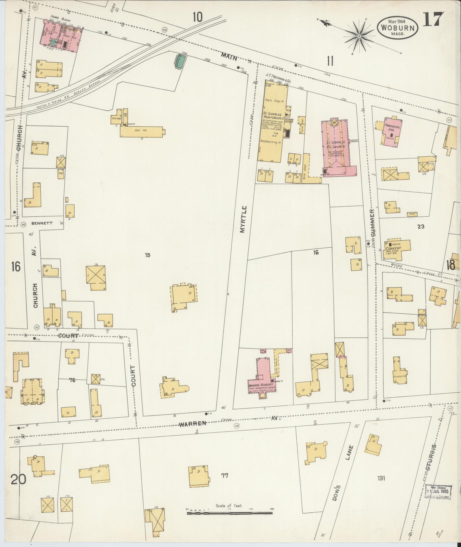 Sanborn Fire Insurance Map from Woburn, Middlesex County, Massachusetts (1904), Sheet #0017 - Complete Map Set gallery image, historic Sanborn map, vintage wall art, Massachusetts Massachusetts