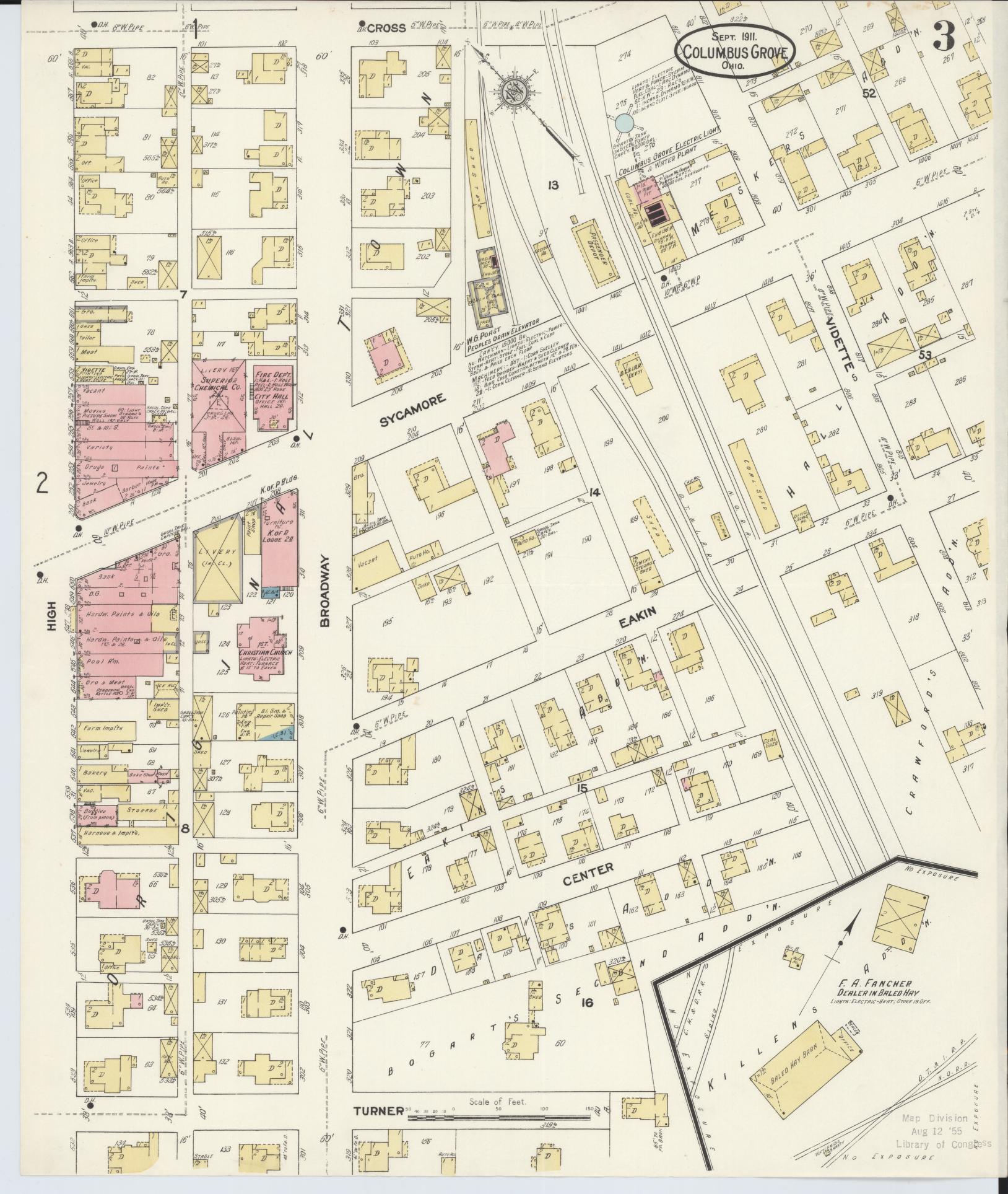 Sanborn Fire Insurance Map from Columbus Grove, Putnam County, Ohio (1911), Sheet #0003 - Historic Sanborn Fire Insurance Map Print, vintage old map wall art, antique decor, genealogy gift, Ohio Ohio map