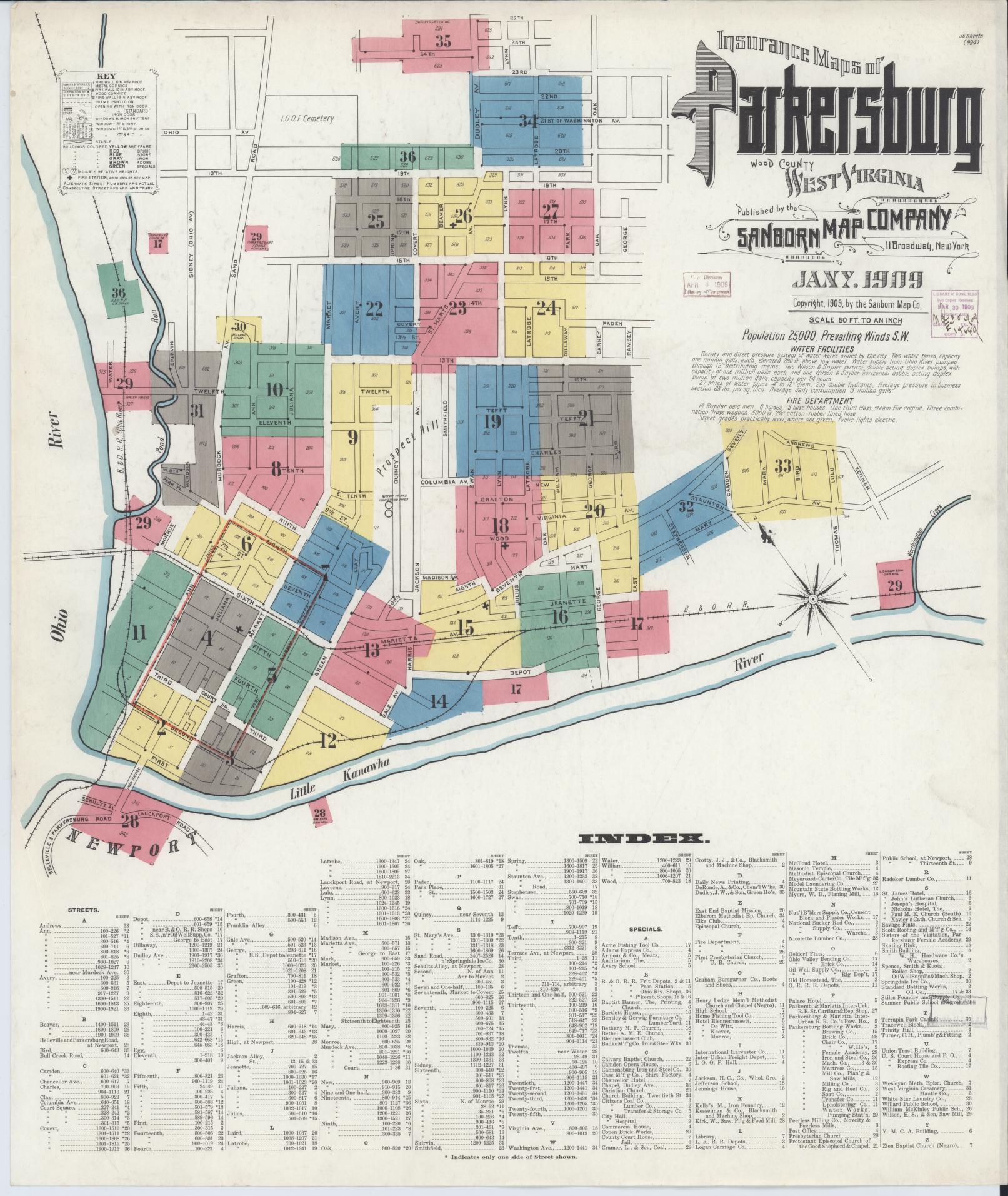 Sanborn Fire Insurance Map from Parkersburg, Wood County, West Virginia (1909), Sheet #0001 - Complete Map Set gallery image, historic Sanborn map, vintage wall art, West Virginia West Virginia