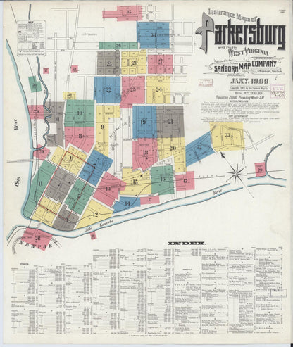 Sanborn Fire Insurance Map from Parkersburg, Wood County, West Virginia (1909), Sheet #0001 - Complete Map Set gallery image, historic Sanborn map, vintage wall art, West Virginia West Virginia