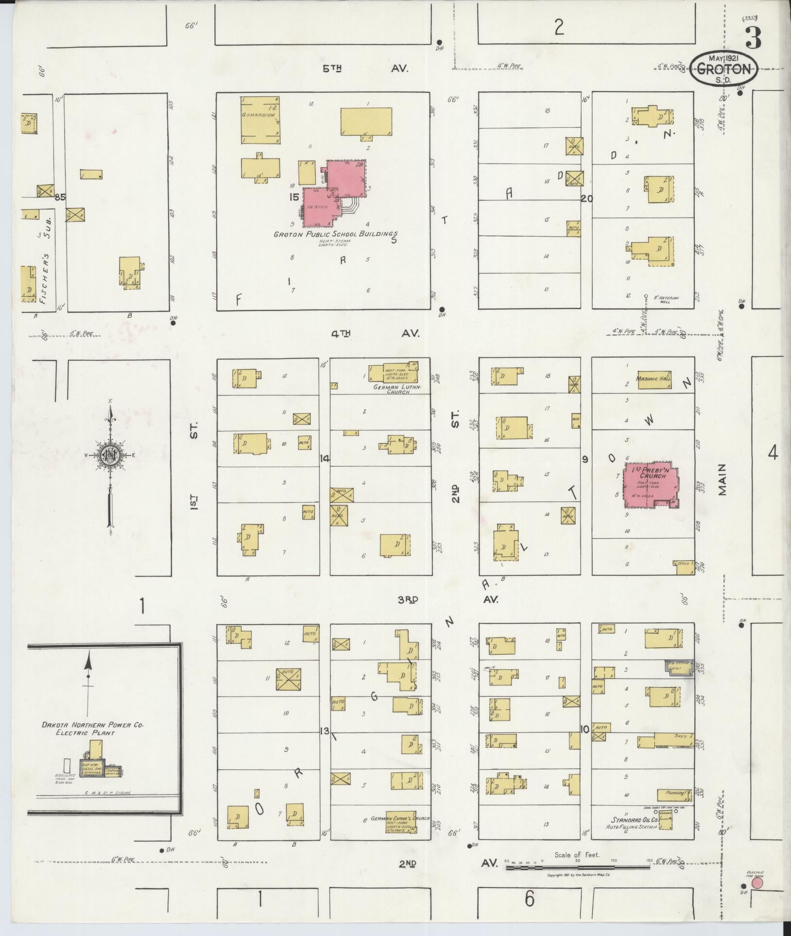 Sanborn Fire Insurance Map from Groton, Brown County, South Dakota (1921), Sheet #0003 - Complete Map Set gallery image, historic Sanborn map, vintage wall art, South Dakota South Dakota