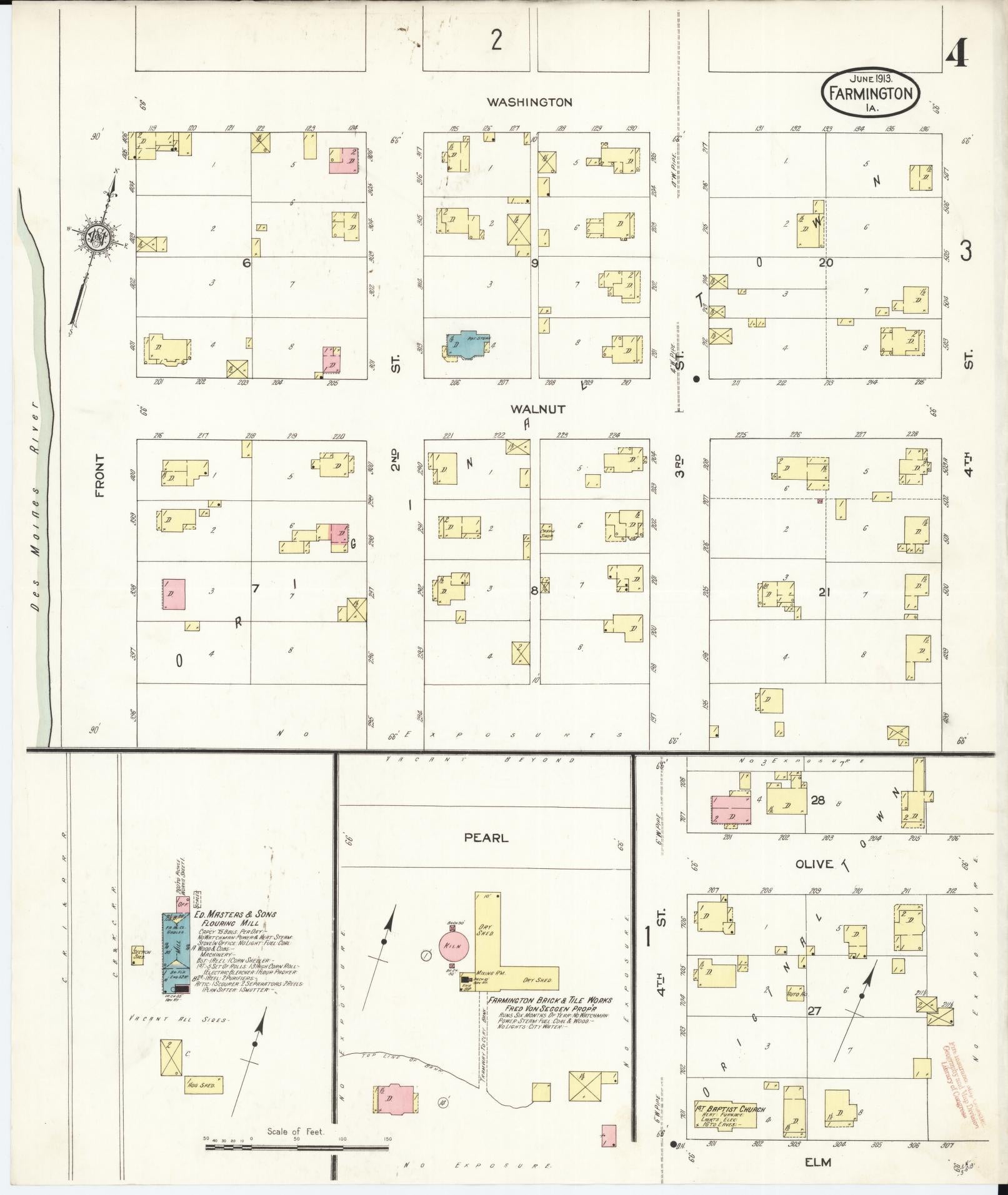 Sanborn Fire Insurance Map from Farmington, Van Buren County, Iowa (1913), Sheet #0004 - Historic Sanborn Fire Insurance Map Print, vintage old map wall art