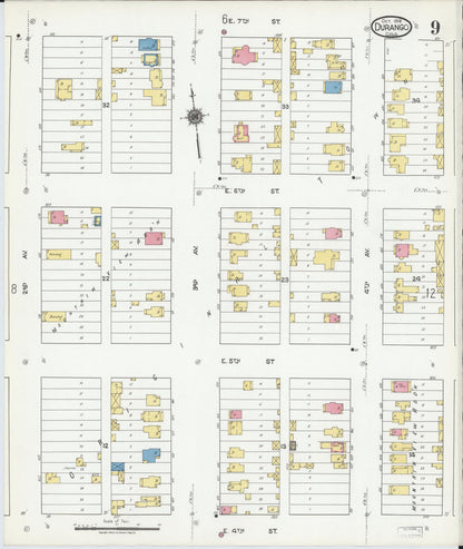 Sanborn Fire Insurance Map from Durango, La Plata County, Colorado (1919), Sheet #0009 - Complete Map Set gallery image, historic Sanborn map, vintage wall art, Colorado Colorado