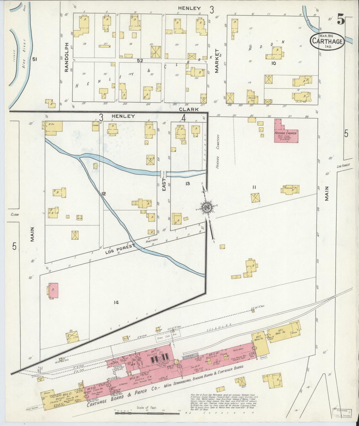 Sanborn Fire Insurance Map from Carthage, Rush County, Indiana (1916), Sheet #0005 - Historic Sanborn Fire Insurance Map Print, vintage old map wall art, antique decor, genealogy gift, Indiana Indiana map