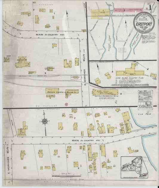 Sanborn Fire Insurance Map from Eastport, Suffolk County, New York (1920), Sheet #0001 - Complete Map Set gallery image, historic Sanborn map, vintage wall art, New York New York