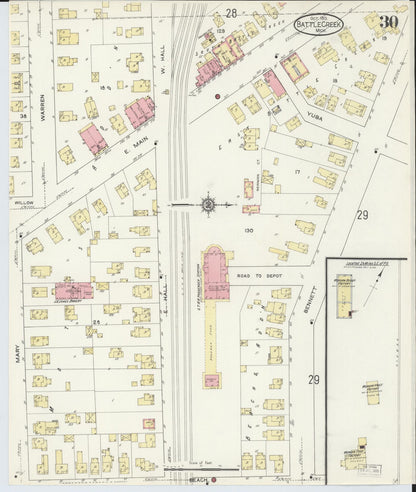 Sanborn Fire Insurance Map from Battle Creek, Calhoun County, Michigan (1913), Sheet #0030 - Complete Map Set gallery image, historic Sanborn map, vintage wall art, Michigan Michigan