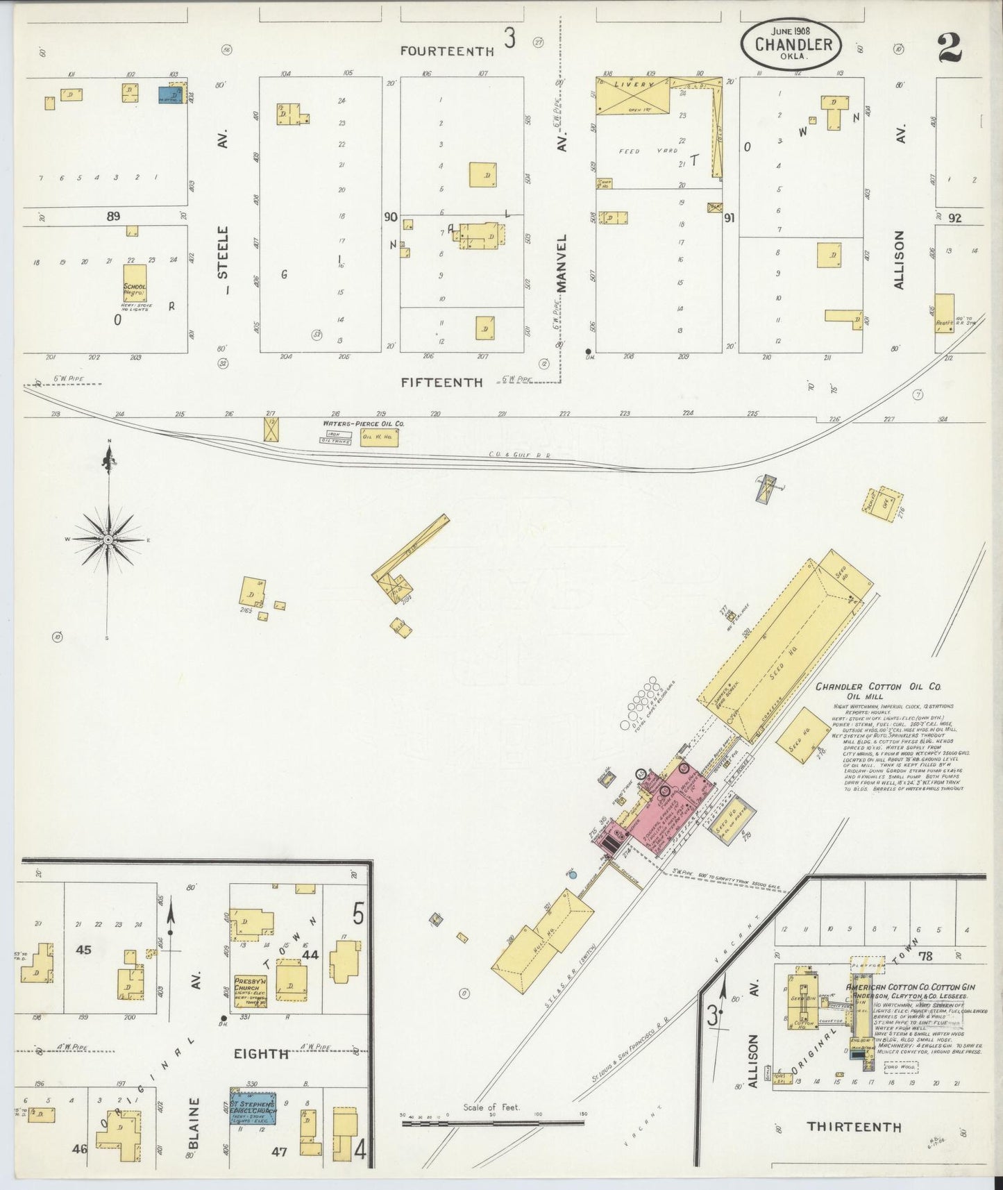 Sanborn Fire Insurance Map from Chandler, Lincoln County, Oklahoma (1908), Sheet #0002 - Historic Sanborn Fire Insurance Map Print, vintage old map wall art, antique decor, genealogy gift, Oklahoma Oklahoma map