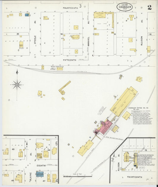 Sanborn Fire Insurance Map from Chandler, Lincoln County, Oklahoma (1908), Sheet #0002 - Historic Sanborn Fire Insurance Map Print, vintage old map wall art, antique decor, genealogy gift, Oklahoma Oklahoma map