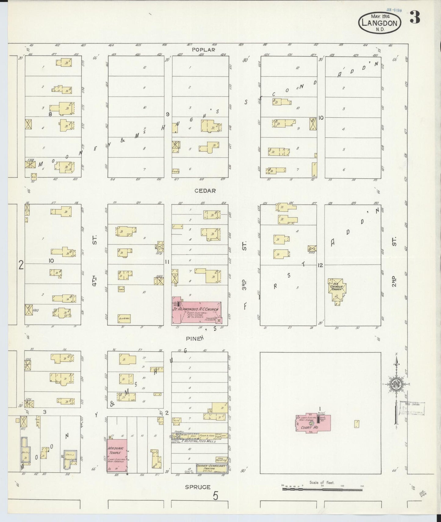 Sanborn Fire Insurance Map from Langdon, Cavalier County, North Dakota (1914), Sheet #0003 - Complete Map Set gallery image, historic Sanborn map, vintage wall art, North Dakota North Dakota