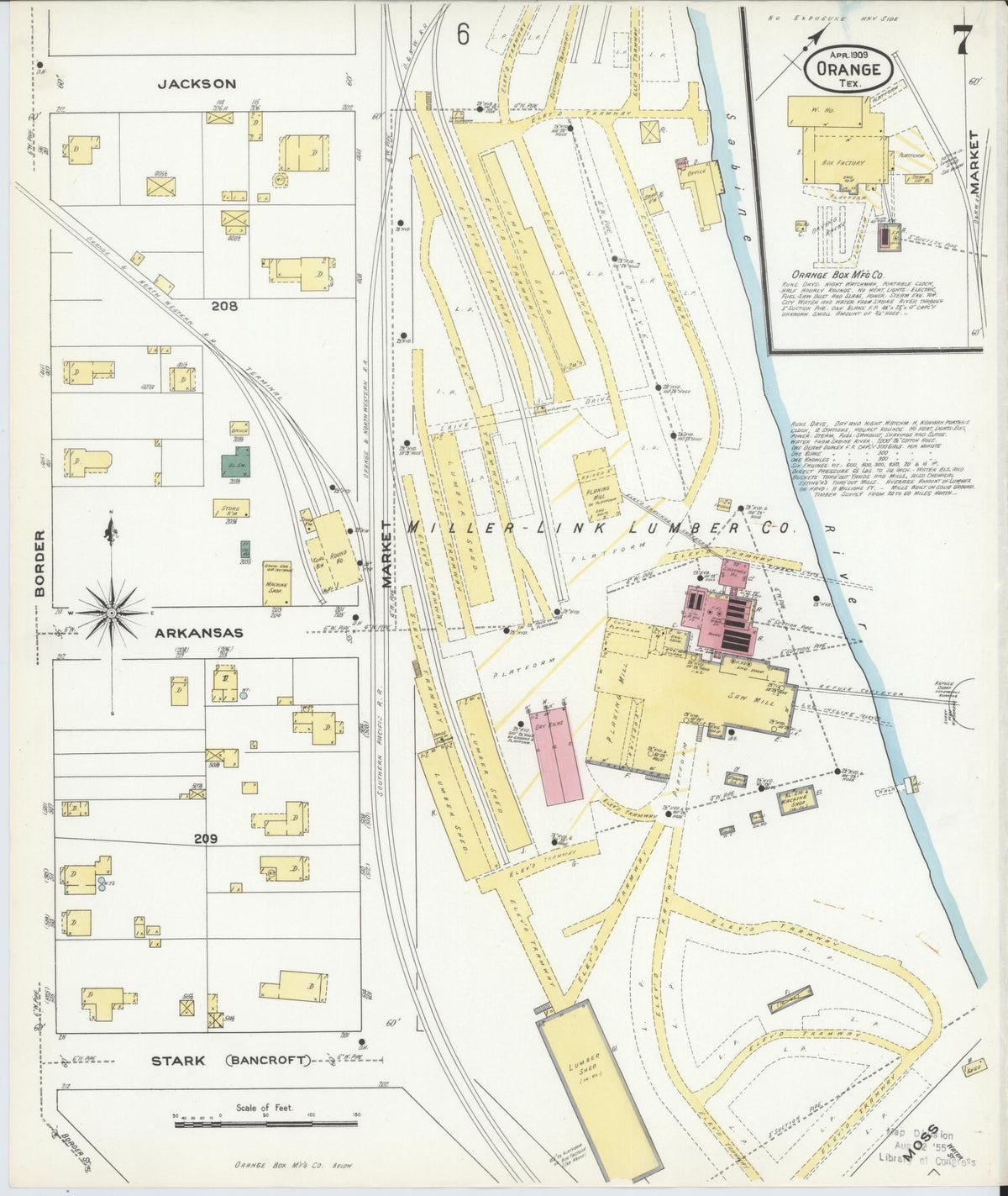 Sanborn Fire Insurance Map from Orange, Orange County, Texas (1909), Sheet #0007 - Complete Map Set gallery image, historic Sanborn map, vintage wall art, Texas Texas