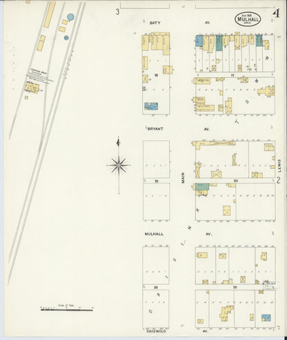 Sanborn Fire Insurance Map from Mulhall, Logan County, Oklahoma (1908), Sheet #0004 - Complete Map Set gallery image, historic Sanborn map, vintage wall art, Oklahoma Oklahoma