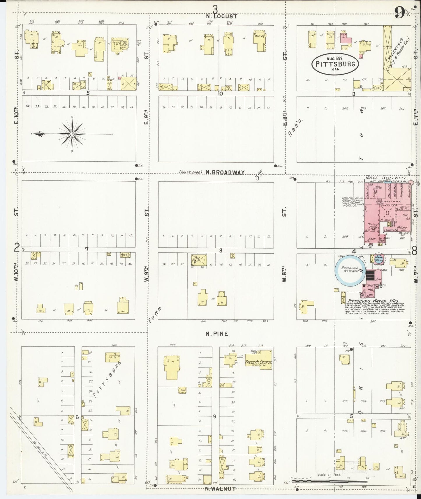 Sanborn Fire Insurance Map from Pittsburg, Crawford County, Kansas (1897), Sheet #0009 - Historic Sanborn Fire Insurance Map Print, vintage old map wall art, antique decor, genealogy gift, Kansas Kansas map