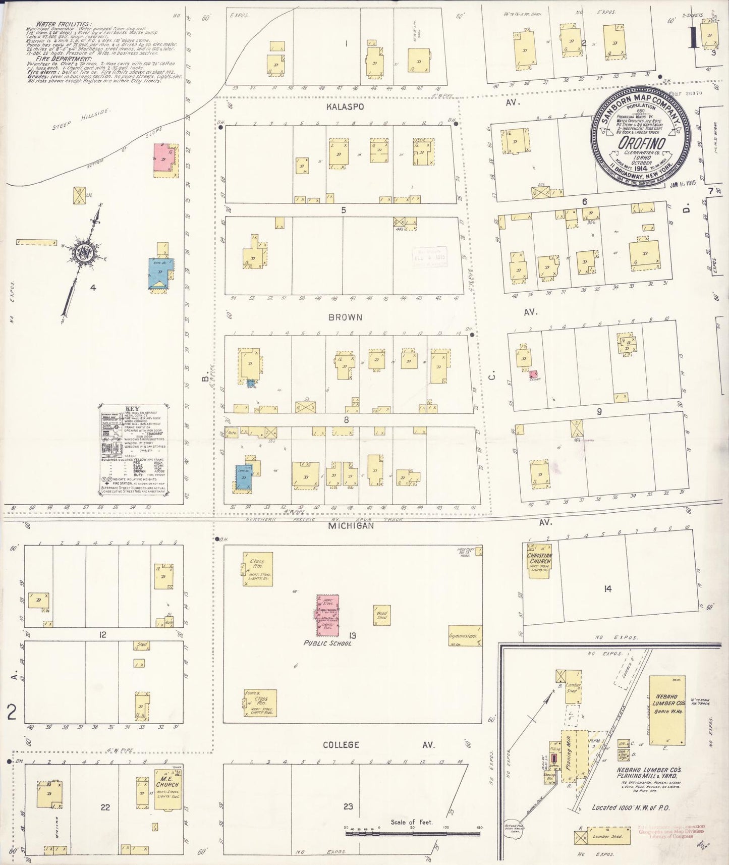Sanborn Fire Insurance Map from Orofino, Clearwater County, Idaho (1914), Sheet #0001 - Complete Map Set gallery image, historic Sanborn map, vintage wall art, Idaho Idaho