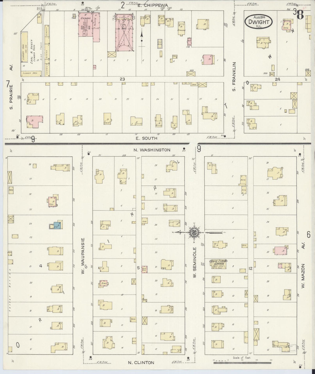 Sanborn Fire Insurance Map from Dwight, Livingston County, Illinois (1914), Sheet #0008 - Historic Sanborn Fire Insurance Map Print, vintage old map wall art, antique decor, genealogy gift, Illinois Illinois map