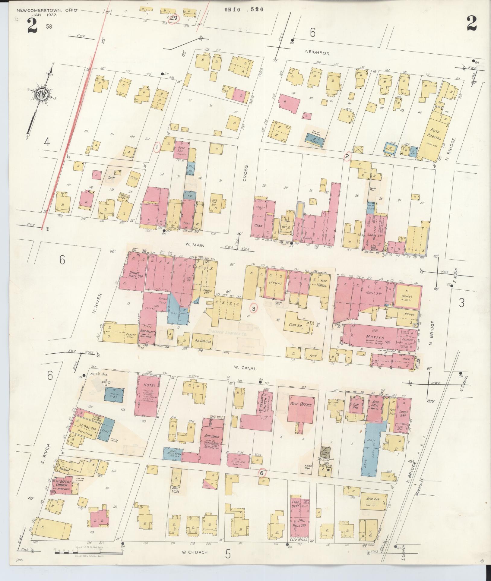 Sanborn Fire Insurance Map from Newcomerstown, Tuscarawas County, Ohio (1933), Sheet #0002 - Complete Map Set gallery image, historic Sanborn map, vintage wall art, Ohio Ohio