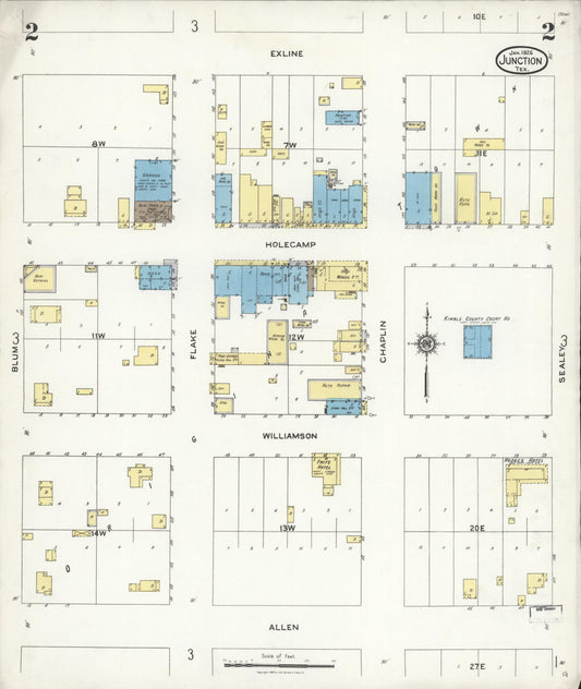Sanborn Fire Insurance Map from Junction, Kimble County, Texas (1926), Sheet #0002 - Historic Sanborn Fire Insurance Map Print, vintage old map wall art, antique decor, genealogy gift, Texas Texas map