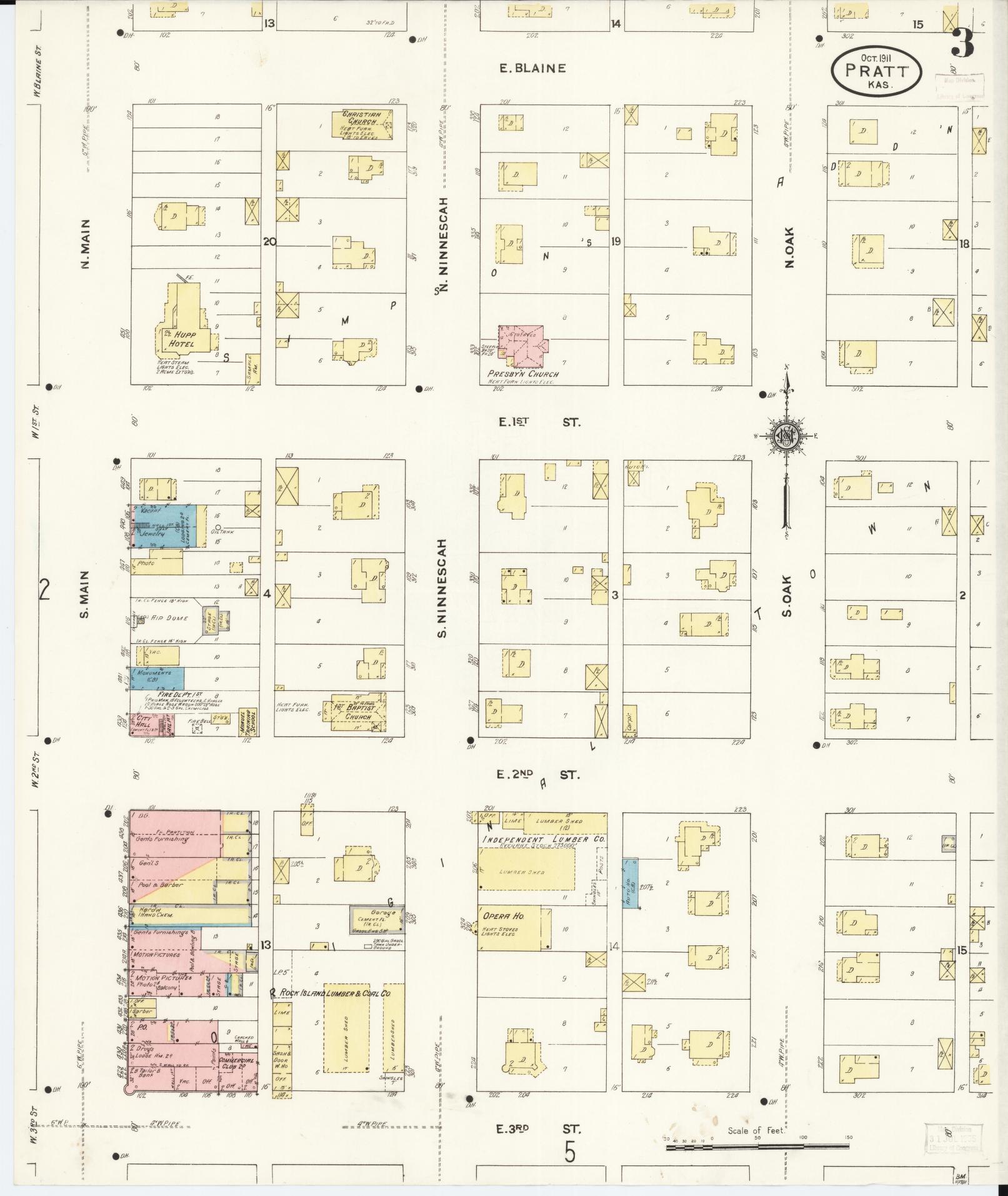 Sanborn Fire Insurance Map from Pratt, Pratt County, Kansas (1911), Sheet #0003 - Historic Sanborn Fire Insurance Map Print, vintage old map wall art, antique decor, genealogy gift, Kansas Kansas map