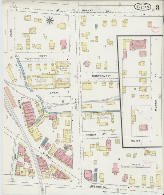 Sanborn Fire Insurance Map from Goshen, Orange County, New York (1894), Sheet #0003 - Historic Sanborn Fire Insurance Map Print, vintage old map wall art, antique decor, genealogy gift, New York New York map