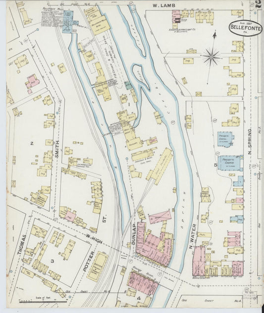 Sanborn Fire Insurance Map from Bellefonte, Centre County, Pennsylvania (1887), Sheet #0002 - Historic Sanborn Fire Insurance Map Print, vintage old map wall art, antique decor, genealogy gift, Pennsylvania Pennsylvania map