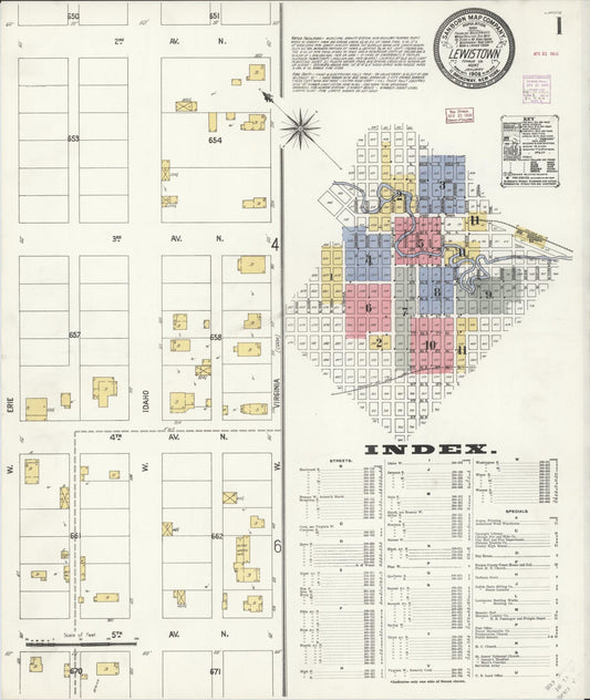 Sanborn Fire Insurance Map from Lewistown, Fergus County, Montana (1908), Sheet #0001 - Historic Sanborn Fire Insurance Map Print, vintage old map wall art, antique decor, genealogy gift, Montana Montana map