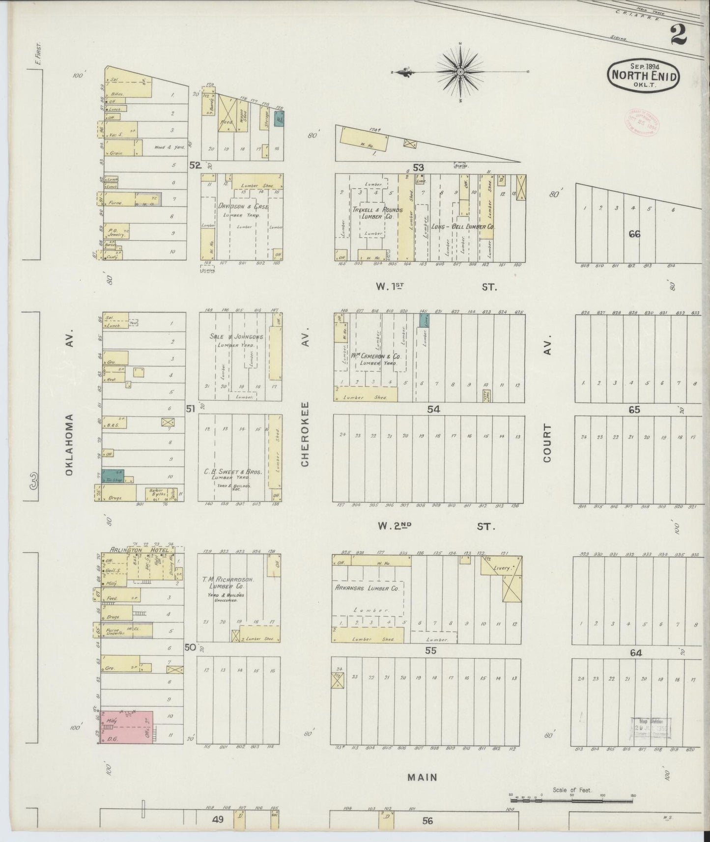 Sanborn Fire Insurance Map from North Enid, Garfield County, Oklahoma (1894), Sheet #0002 - Complete Map Set gallery image, historic Sanborn map, vintage wall art, Oklahoma Oklahoma