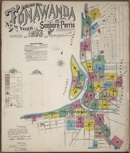 Sanborn Fire Insurance Map from Tonawanda, Erie County, New York (1893), Sheet #0001 - Historic Sanborn Fire Insurance Map Print, vintage old map wall art, antique decor, genealogy gift, New York New York map
