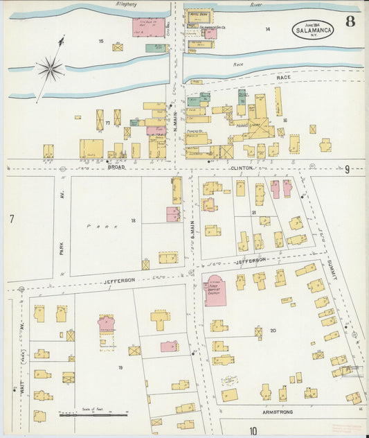 Sanborn Fire Insurance Map from Salamanca, Cattaraugus County, New York (1904), Sheet #0008 - Historic Sanborn Fire Insurance Map Print, vintage old map wall art, antique decor, genealogy gift, New York New York map