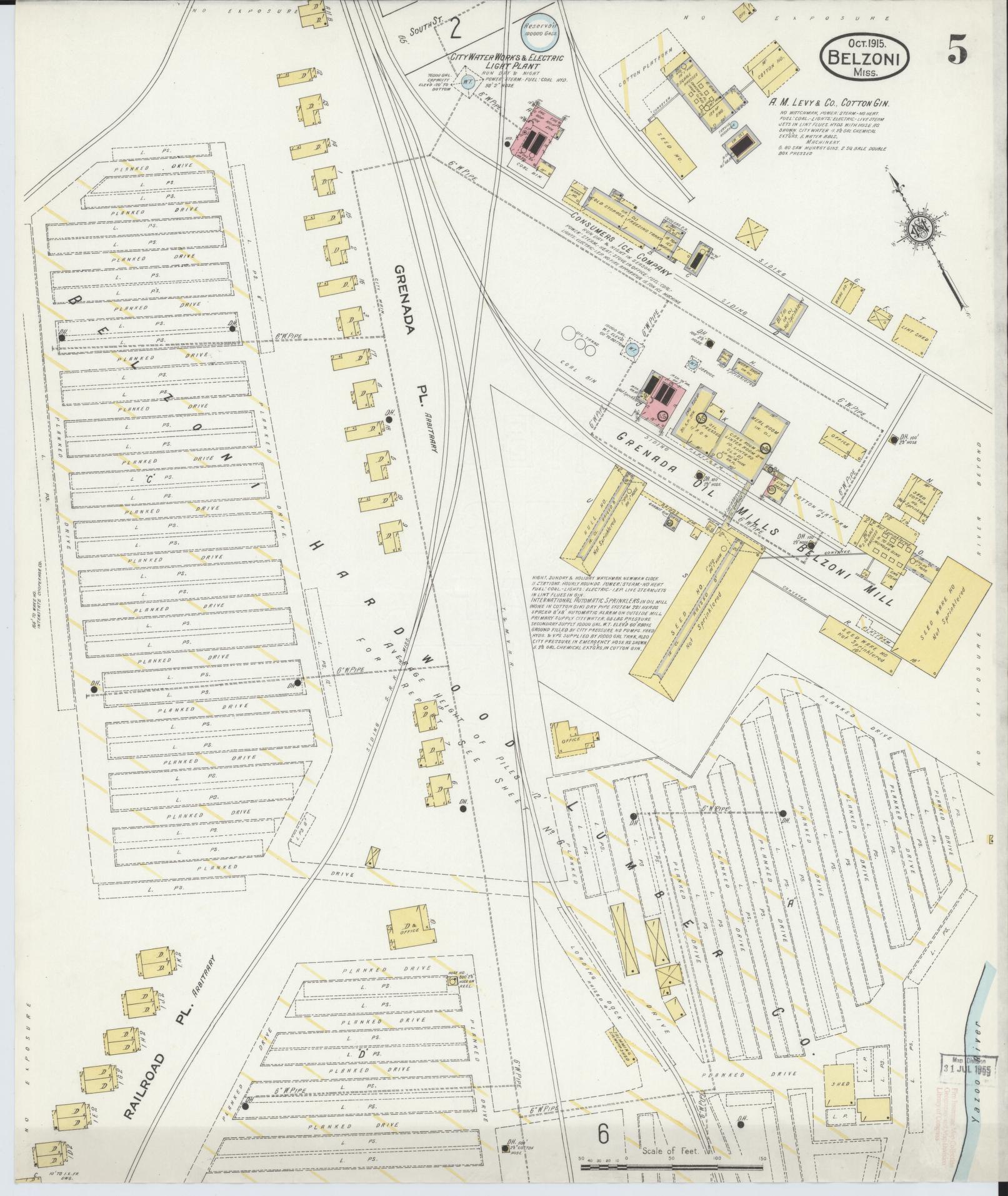 Sanborn Fire Insurance Map from Belzoni, Washington County, Mississippi (1915), Sheet #0005 - Historic Sanborn Fire Insurance Map Print, vintage old map wall art, antique decor, genealogy gift, Mississippi Mississippi map