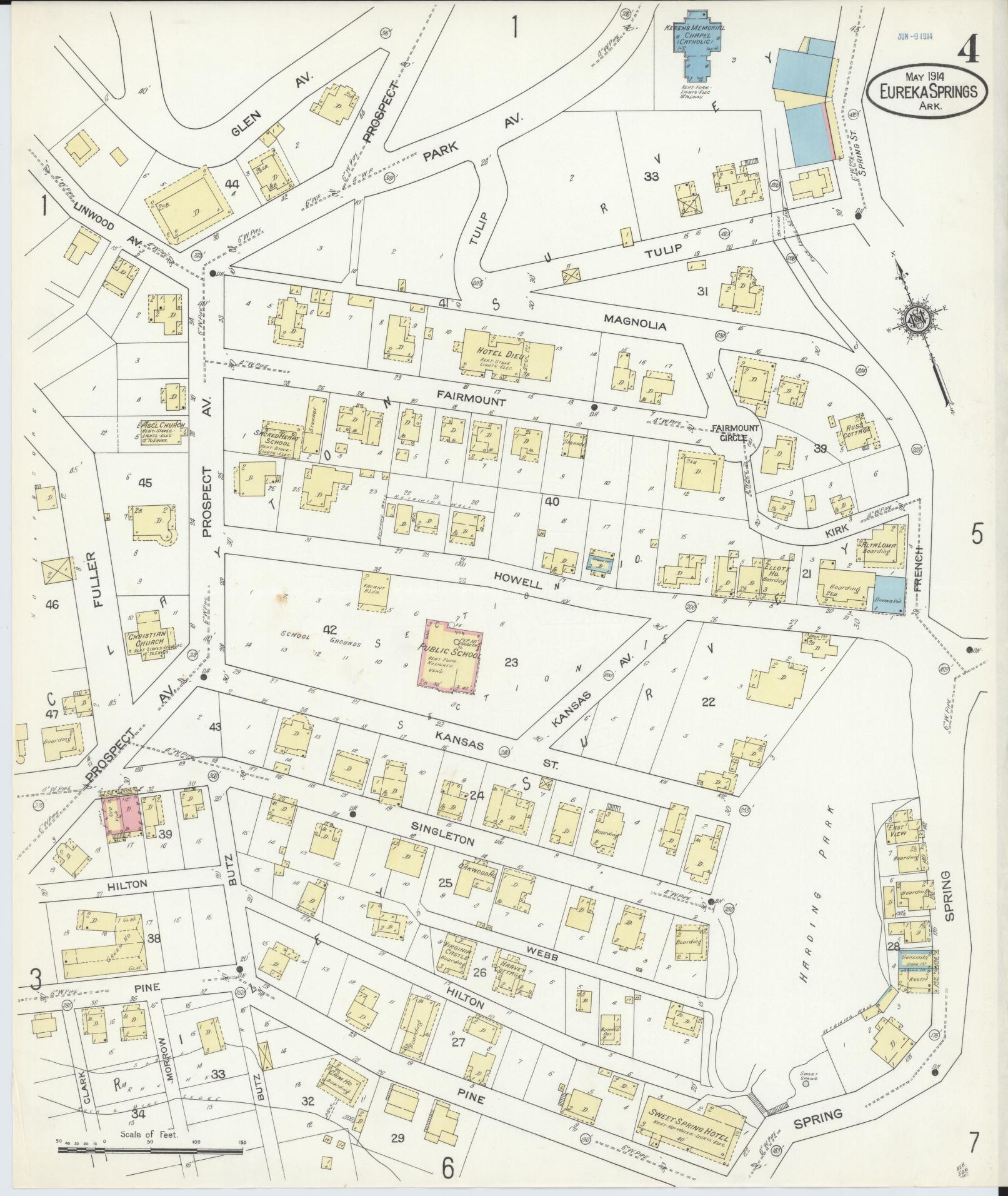 Sanborn Fire Insurance Map from Eureka Springs, Carroll County, Arkansas (1914), Sheet #0004 - Historic Sanborn Fire Insurance Map Print, vintage old map wall art, antique decor, genealogy gift, Arkansas Arkansas map
