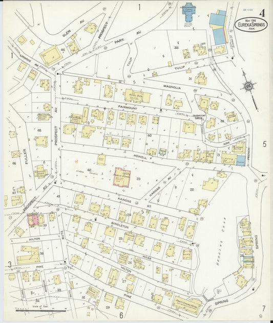 Sanborn Fire Insurance Map from Eureka Springs, Carroll County, Arkansas (1914), Sheet #0004 - Historic Sanborn Fire Insurance Map Print, vintage old map wall art, antique decor, genealogy gift, Arkansas Arkansas map
