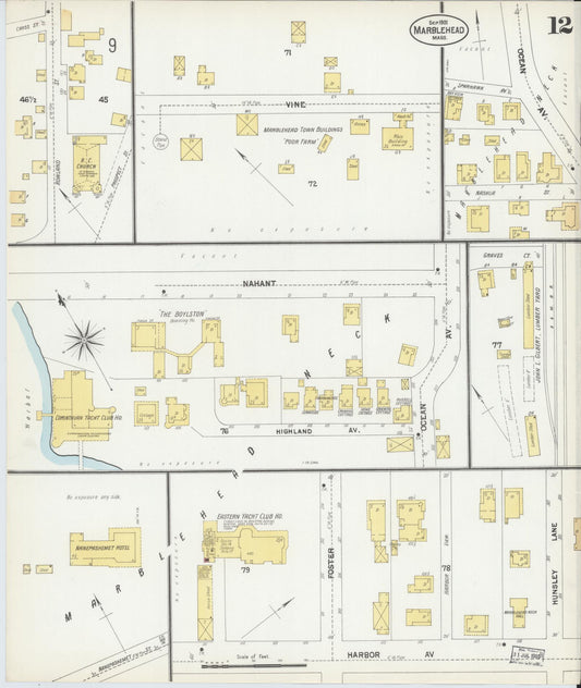 Sanborn Fire Insurance Map from Marblehead, Essex County, Massachusetts (1901), Sheet #0012 - Historic Sanborn Fire Insurance Map Print, vintage old map wall art, antique decor, genealogy gift, Massachusetts Massachusetts map
