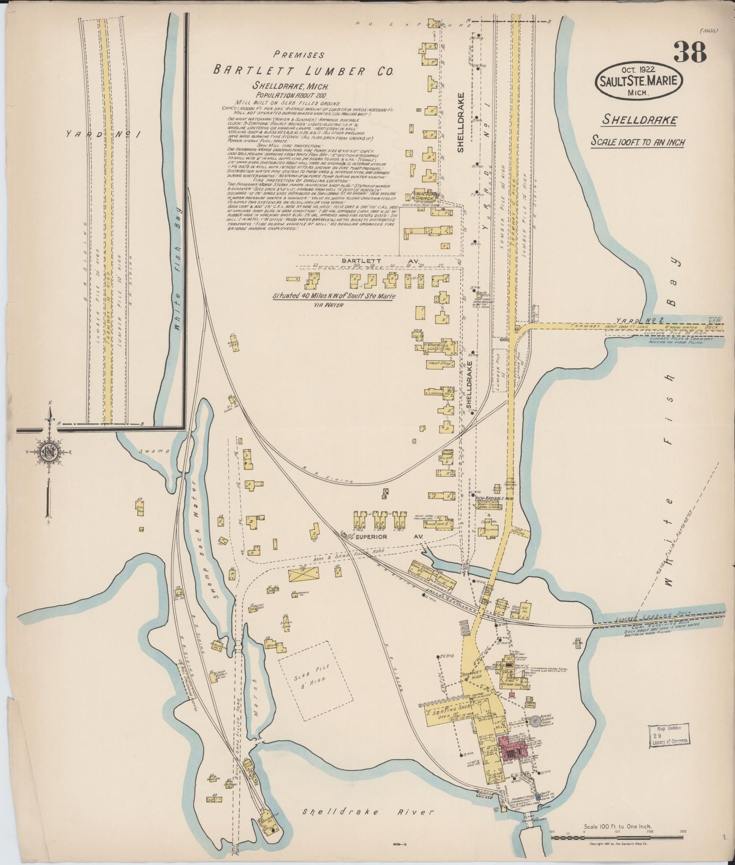 Sanborn Fire Insurance Map from Sault Sainte Marie, Chippewa County, Michigan (1922), Sheet #0038 - Historic Sanborn Fire Insurance Map Print, vintage old map wall art, antique decor, genealogy gift, Michigan Michigan map