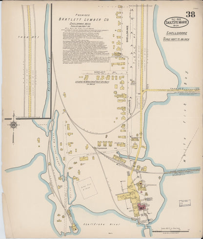 Sanborn Fire Insurance Map from Sault Sainte Marie, Chippewa County, Michigan (1922), Sheet #0038 - Historic Sanborn Fire Insurance Map Print, vintage old map wall art, antique decor, genealogy gift, Michigan Michigan map