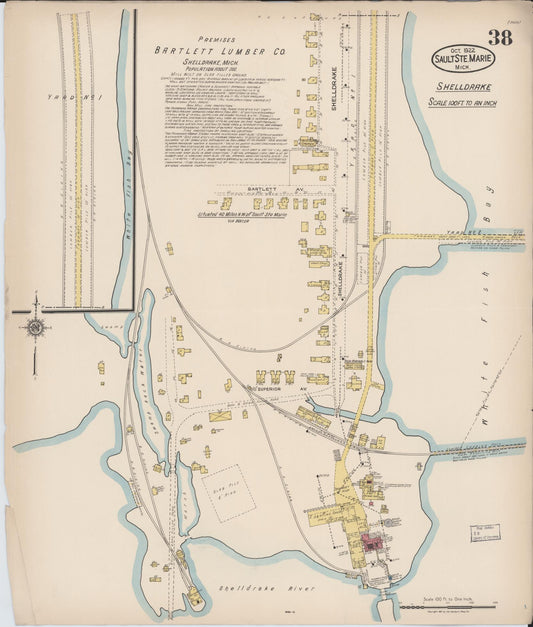 Sanborn Fire Insurance Map from Sault Sainte Marie, Chippewa County, Michigan (1922), Sheet #0038 - Historic Sanborn Fire Insurance Map Print, vintage old map wall art, antique decor, genealogy gift, Michigan Michigan map