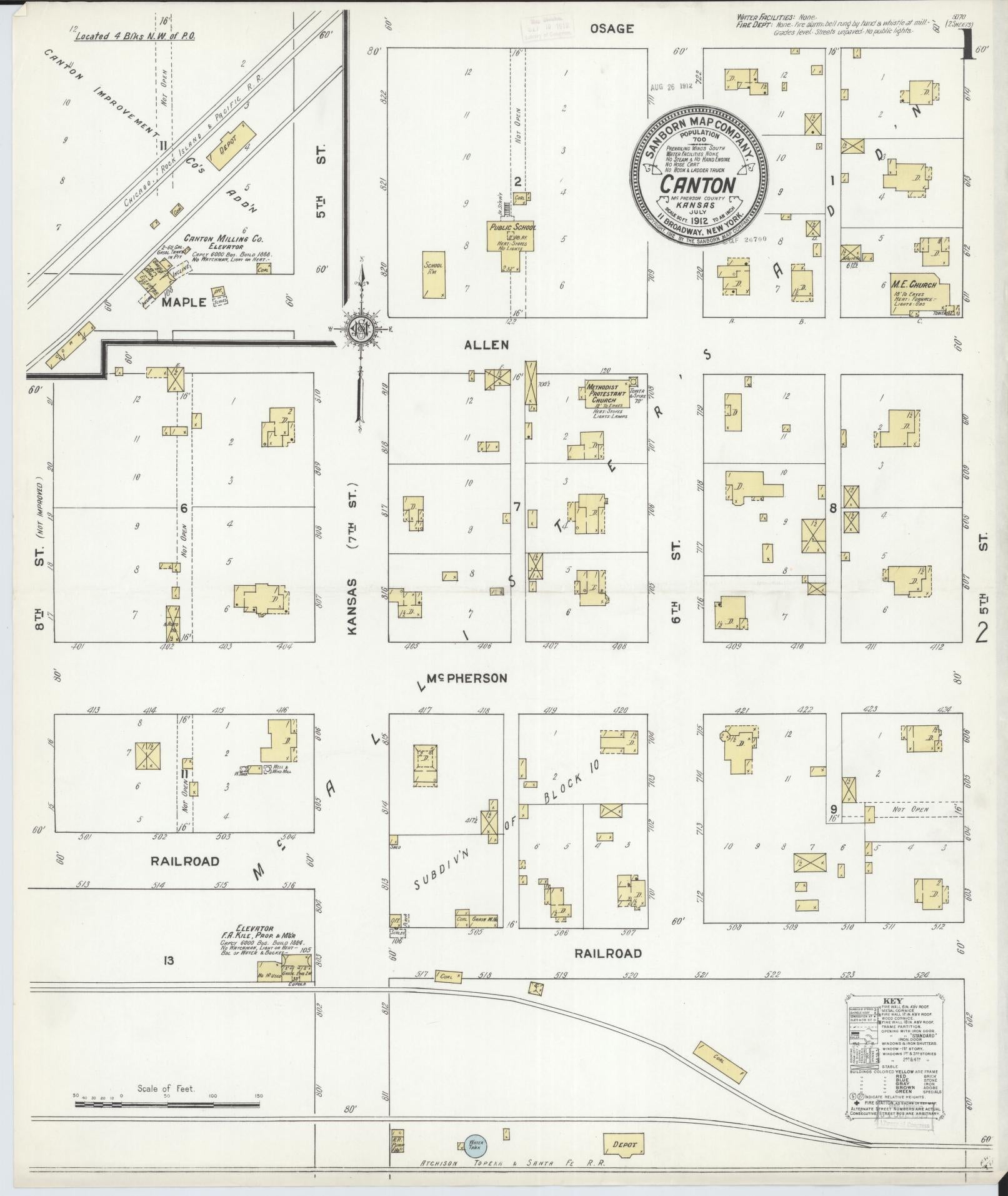 Sanborn Fire Insurance Map from Canton, Mcpherson County, Kansas (1912), Sheet #0001 - Historic Sanborn Fire Insurance Map Print, vintage old map wall art, antique decor, genealogy gift, Kansas Kansas map
