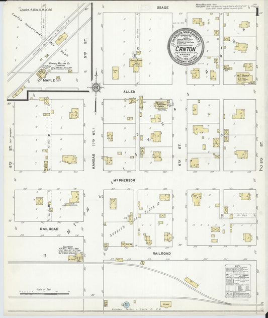 Sanborn Fire Insurance Map from Canton, Mcpherson County, Kansas (1912), Sheet #0001 - Historic Sanborn Fire Insurance Map Print, vintage old map wall art, antique decor, genealogy gift, Kansas Kansas map