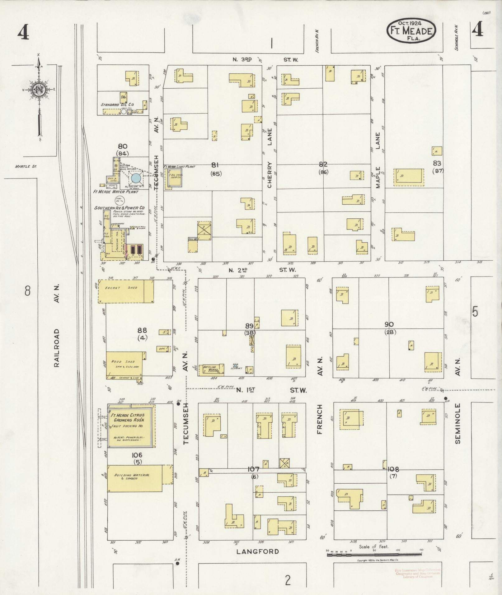 Sanborn Fire Insurance Map from Fort Meade, Polk County, Florida (1924), Sheet #0004 - Complete Map Set gallery image, historic Sanborn map, vintage wall art, Florida Florida