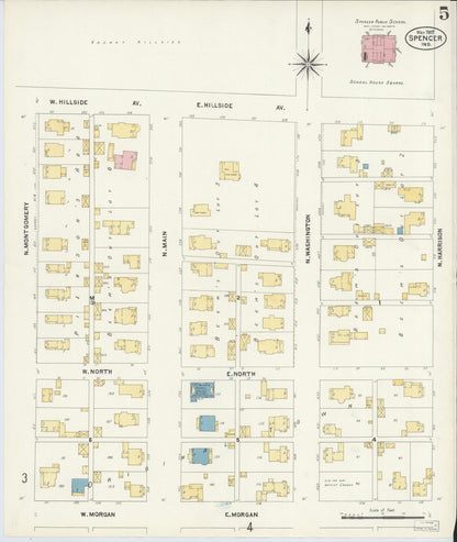 Sanborn Fire Insurance Map from Spencer, Owen County, Indiana (1907), Sheet #0005 - Historic Sanborn Fire Insurance Map Print, vintage old map wall art, antique decor, genealogy gift, Indiana Indiana map
