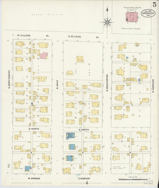 Sanborn Fire Insurance Map from Spencer, Owen County, Indiana (1907), Sheet #0005 - Historic Sanborn Fire Insurance Map Print, vintage old map wall art, antique decor, genealogy gift, Indiana Indiana map