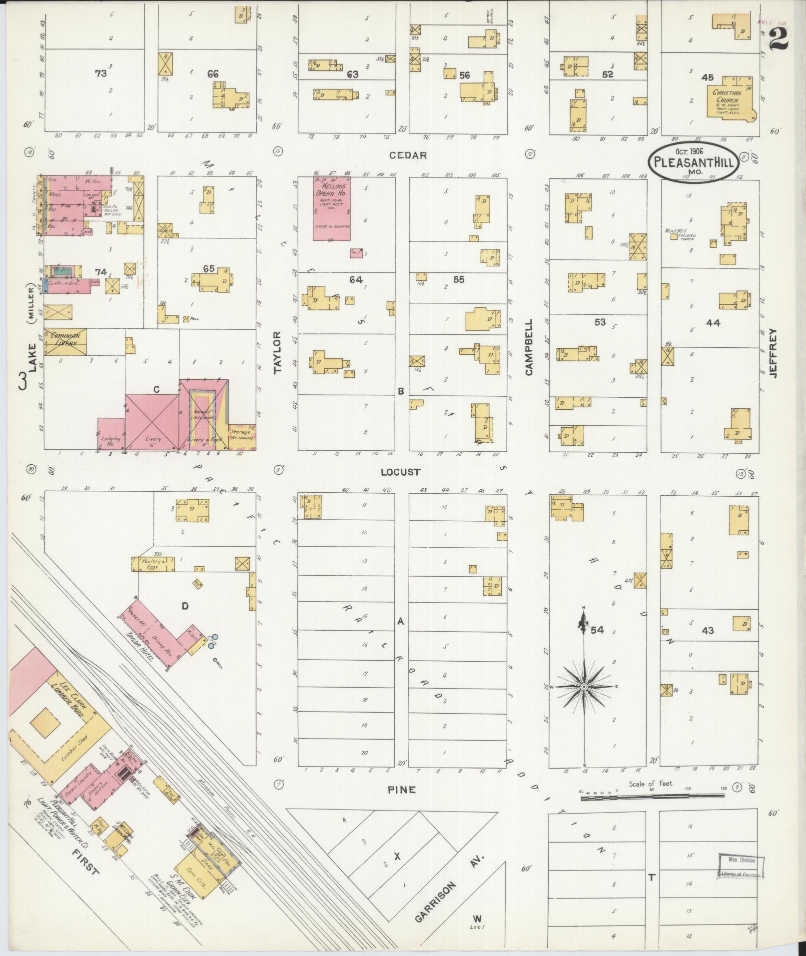 Sanborn Fire Insurance Map from Pleasant Hill, Cass County, Missouri (1906), Sheet #0002 - Historic Sanborn Fire Insurance Map Print, vintage old map wall art, antique decor, genealogy gift, Missouri Missouri map