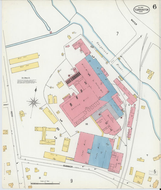 Sanborn Fire Insurance Map from Torrington, Litchfield County, Connecticut (1901), Sheet #0006 - Historic Sanborn Fire Insurance Map Print, vintage old map wall art, antique decor, genealogy gift, Connecticut Connecticut map