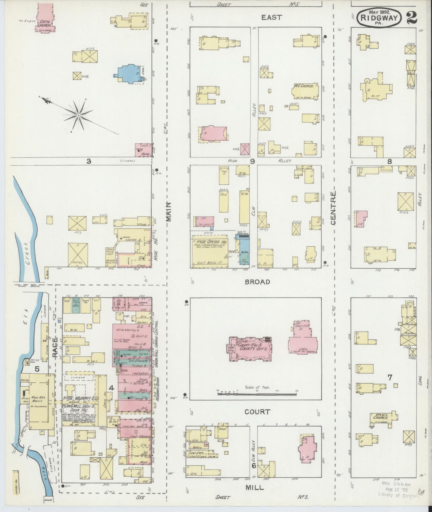Sanborn Fire Insurance Map from Ridgway, Elk County, Pennsylvania (1892), Sheet #0002 - Historic Sanborn Fire Insurance Map Print, vintage old map wall art, antique decor, genealogy gift, Pennsylvania Pennsylvania map
