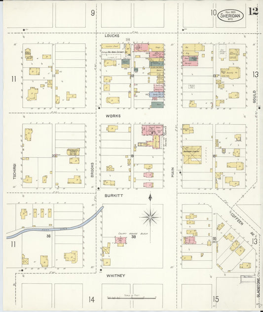 Sanborn Fire Insurance Map from Sheridan, Sheridan County, Wyoming (1903), Sheet #0012 - Historic Sanborn Fire Insurance Map Print, vintage old map wall art, antique decor, genealogy gift, Wyoming Wyoming map